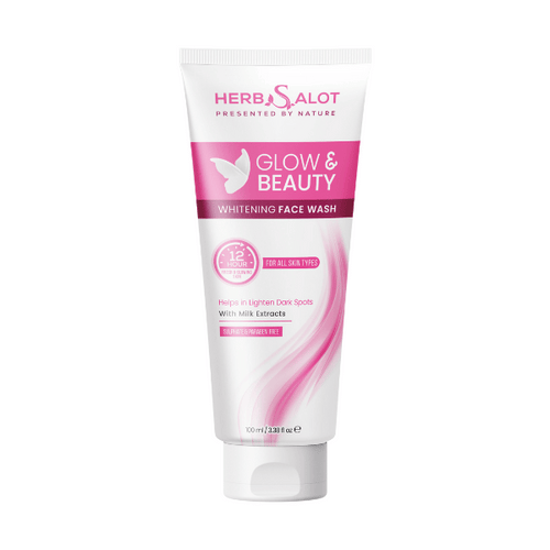 Herbsalot Glow & Beauty Whitening Face Wash – Milk Extracts | Dark Spot Removal | All Skin Types (100ml)