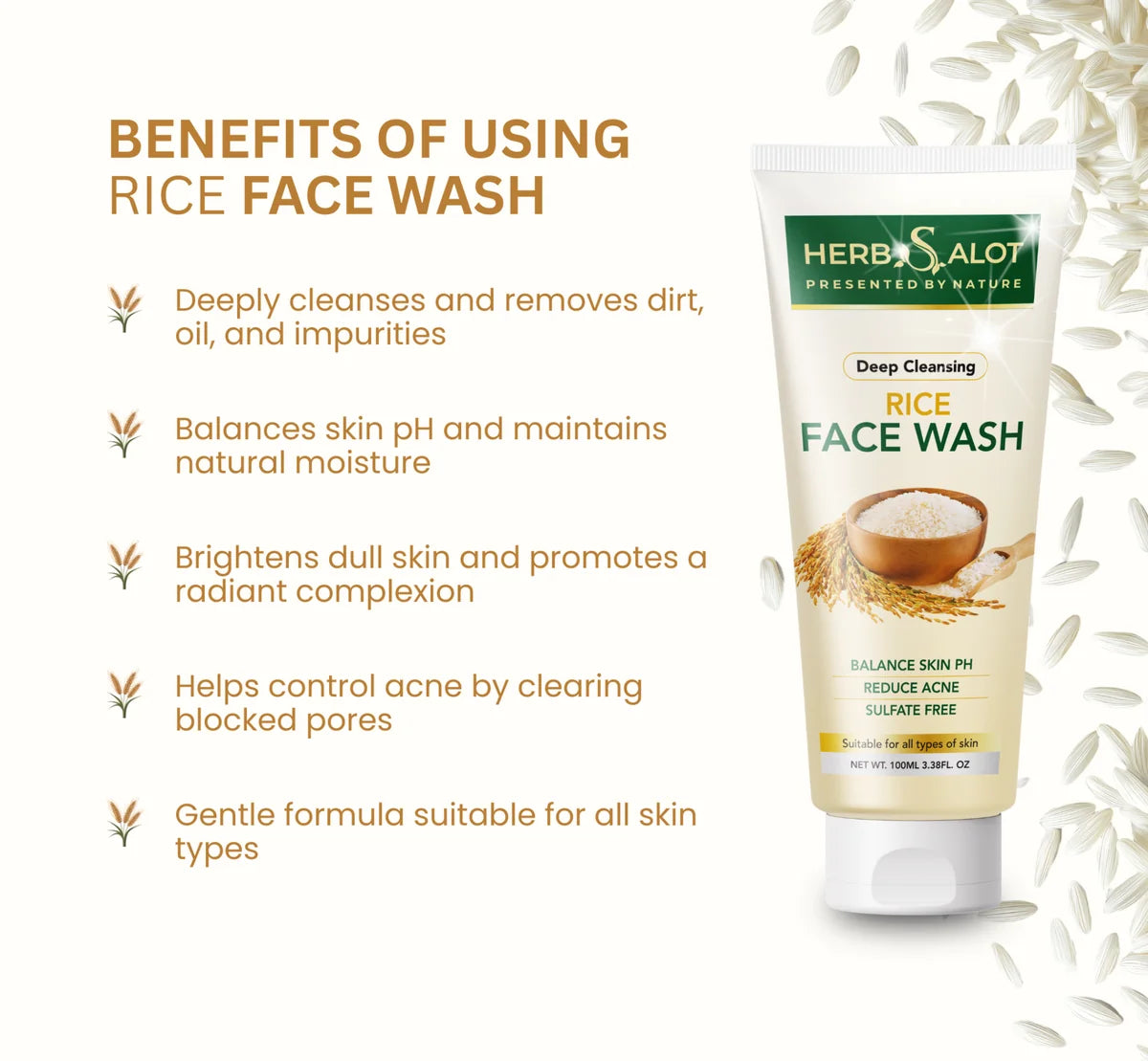 Herbsalot Deep Cleansing Rice Face Wash 100ml