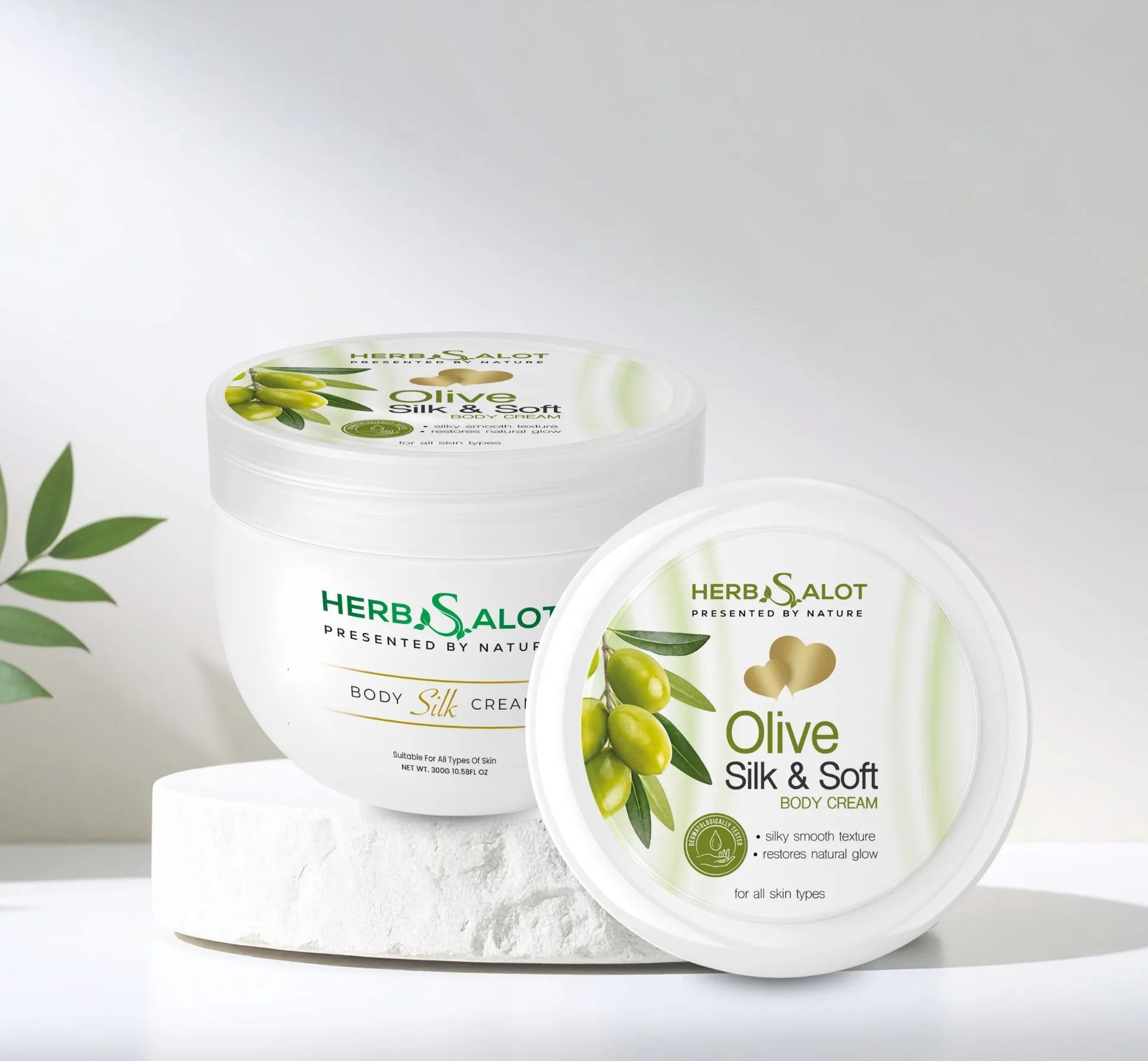 HerbSalot Olive Silk & Soft body cream on a white background