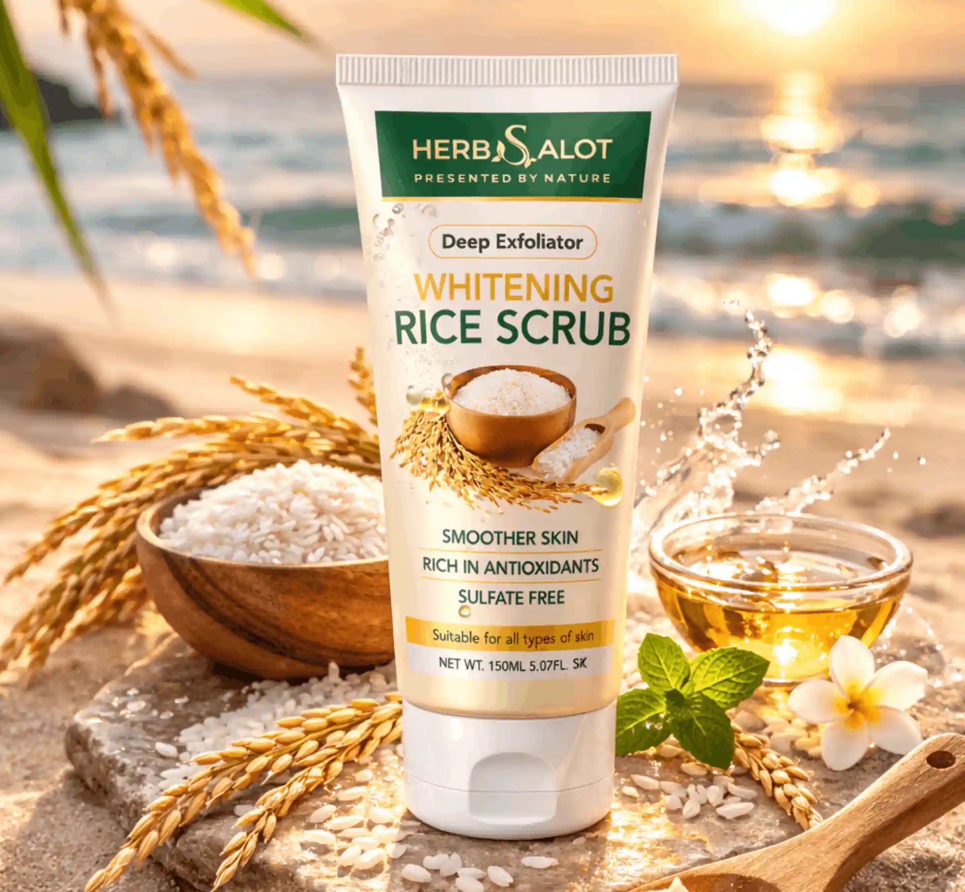 Herbsalot Whitening Rice Face Scrub 150ml – Smooth & Glowing Skin