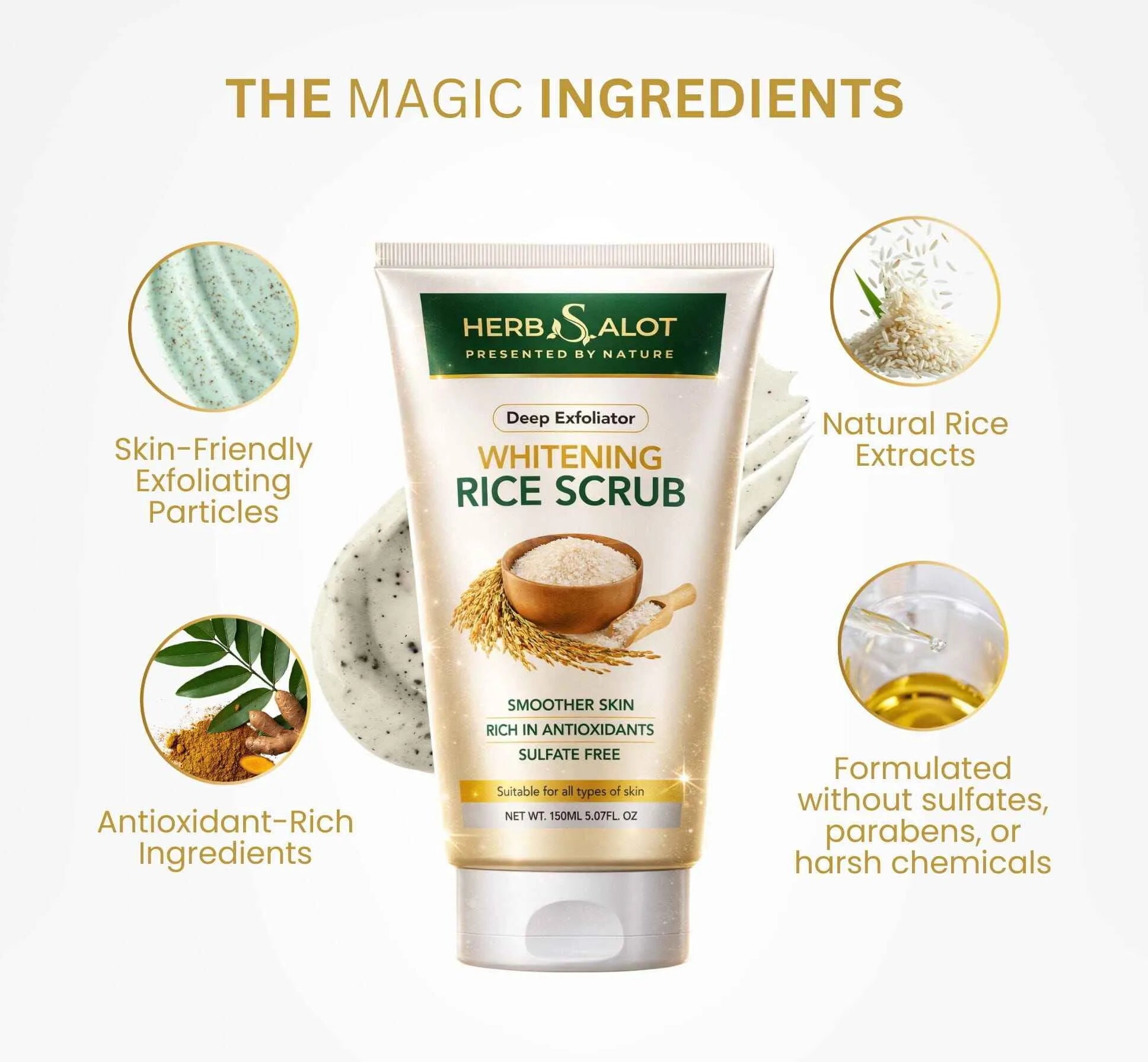 Herbsalot Whitening Rice Face Scrub 150ml – Smooth & Glowing Skin