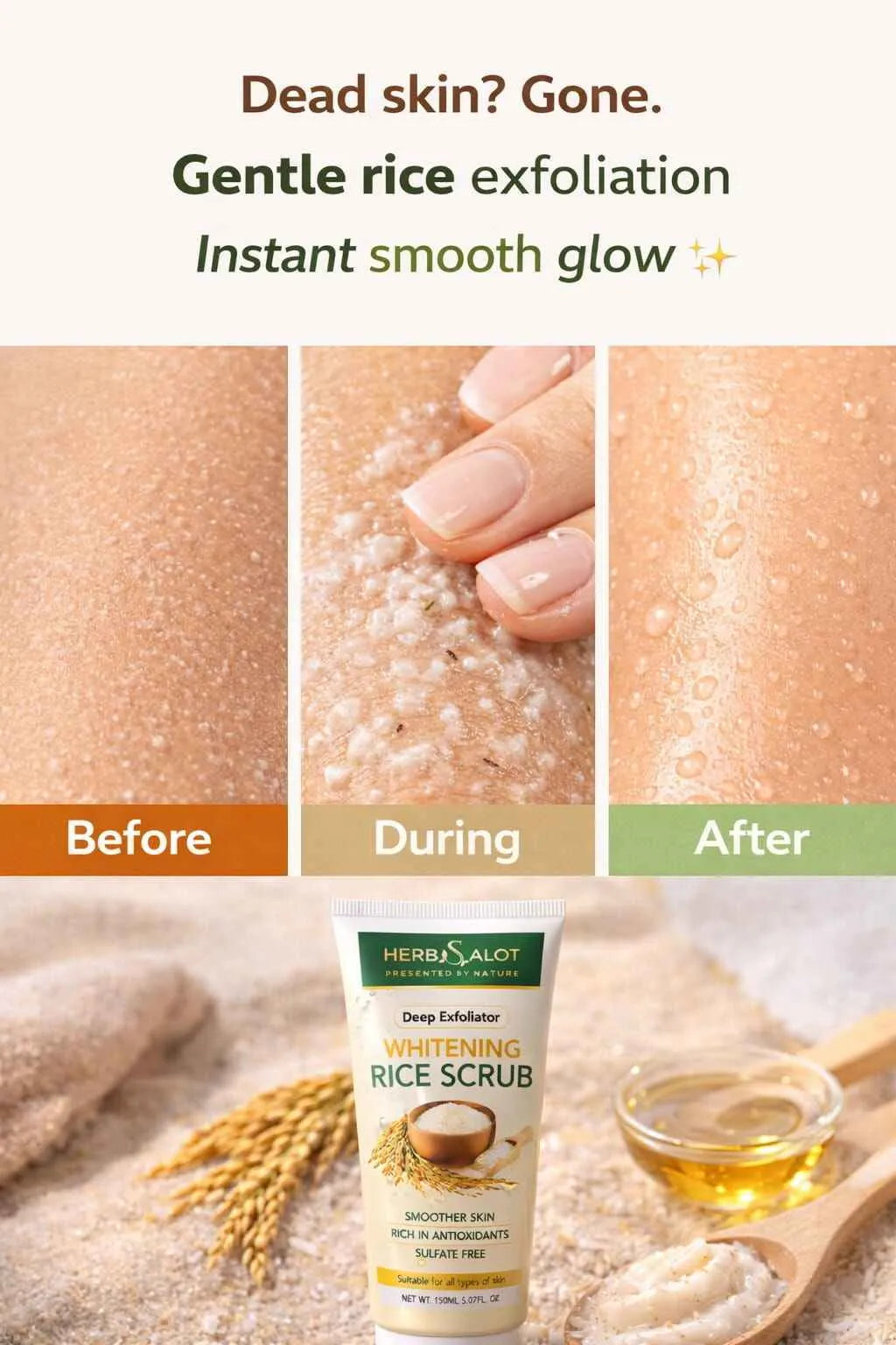 Herbsalot Whitening Rice Face Scrub 150ml – Smooth & Glowing Skin