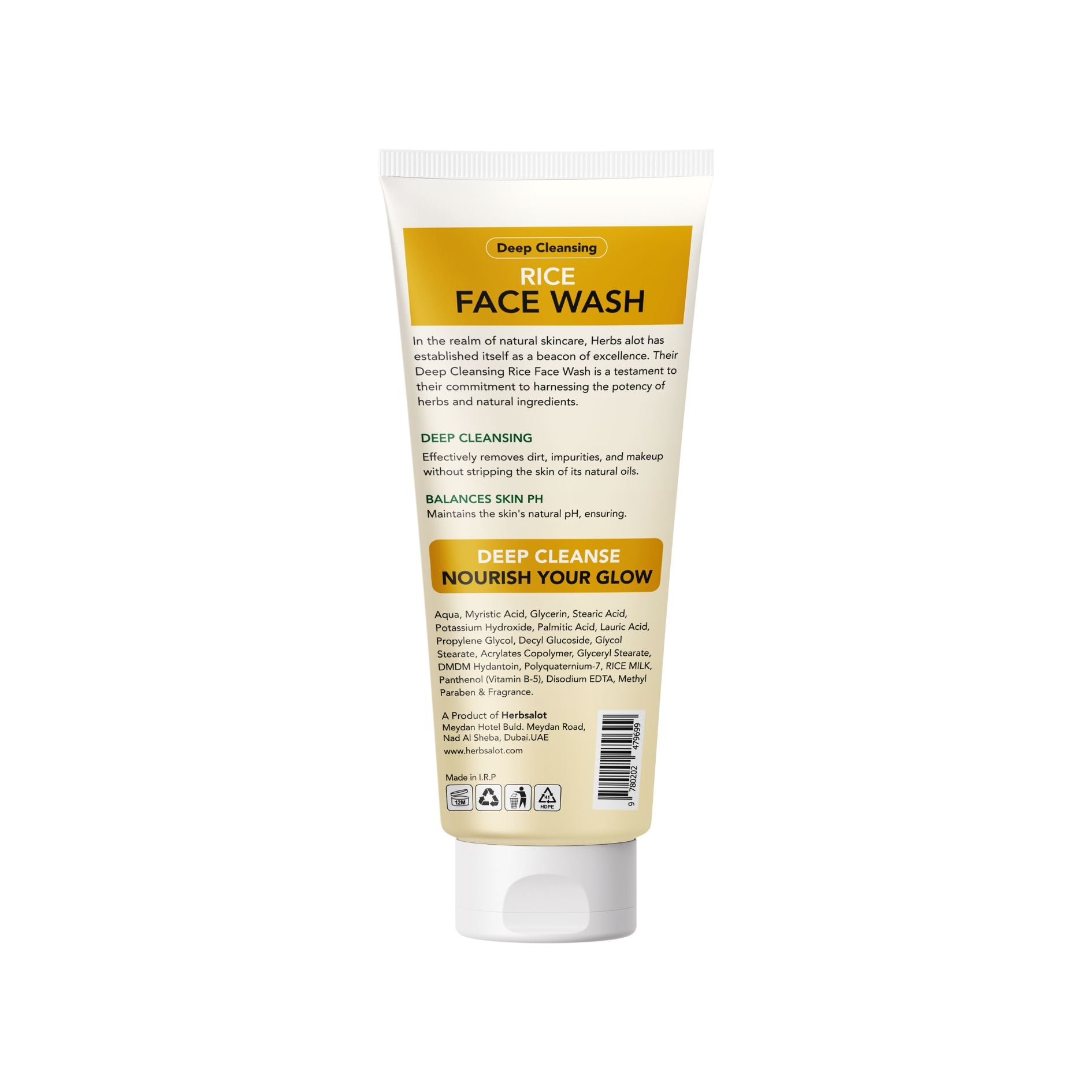 Herbsalot Deep Cleansing Rice Face Wash – Sulfate-Free, Acne Control, pH Balanced – 100ml