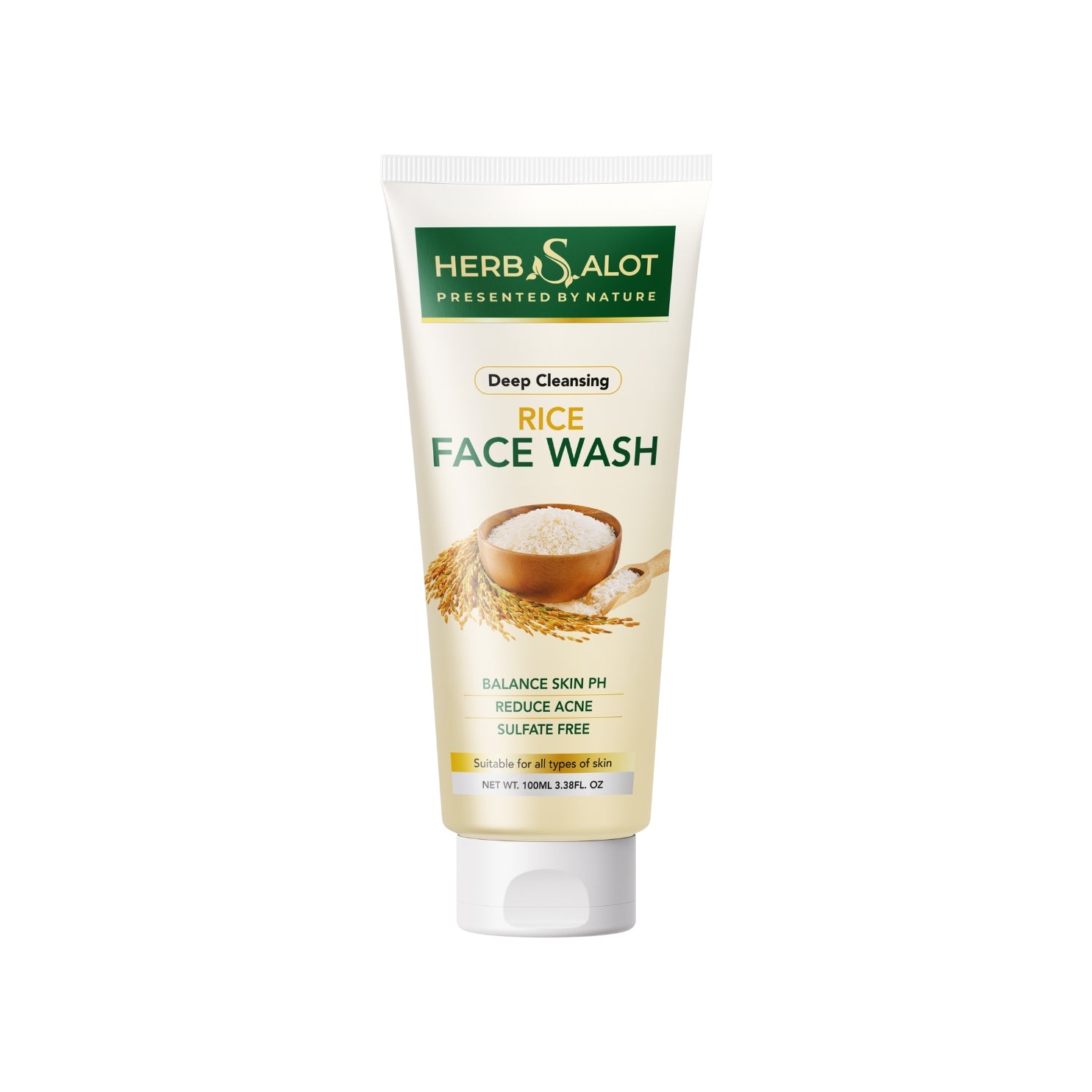 Herbsalot Deep Cleansing Rice Face Wash – Sulfate-Free, Acne Control, pH Balanced – 100ml