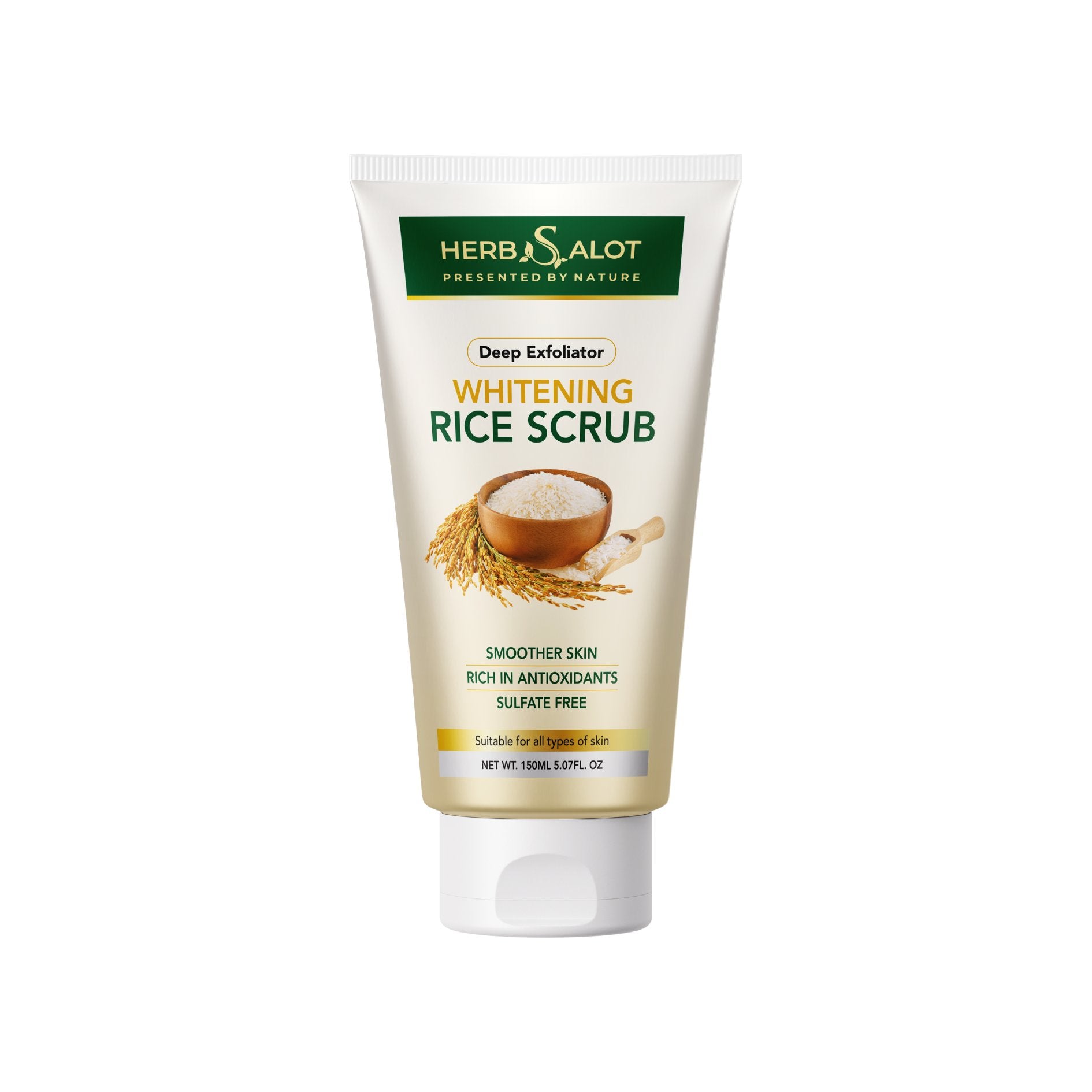 Herbsalot Whitening Rice Scrub – Deep Exfoliator for Smooth, Radiant Skin – 150ml