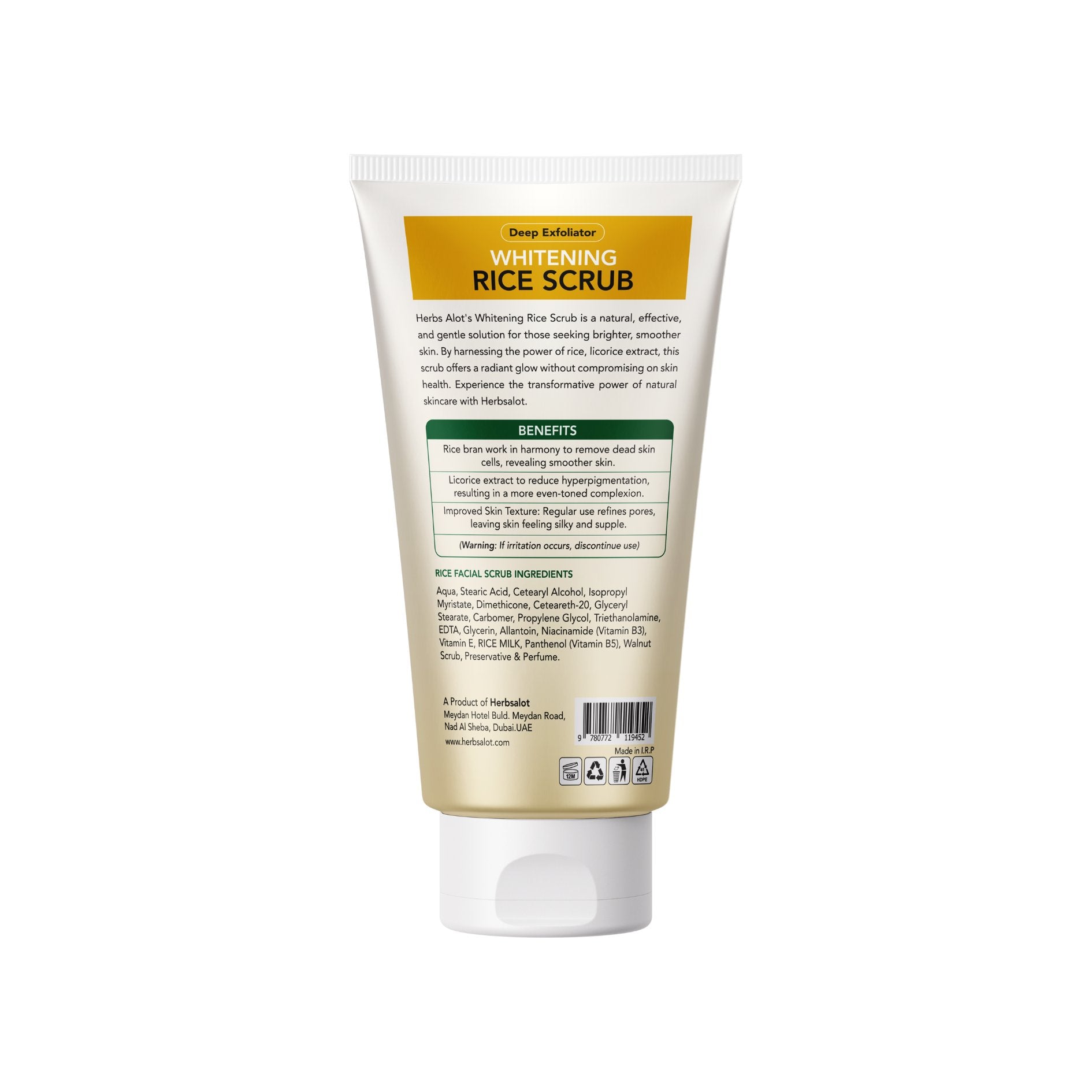 Herbsalot Whitening Rice Scrub – Deep Exfoliator for Smooth, Radiant Skin – 150ml